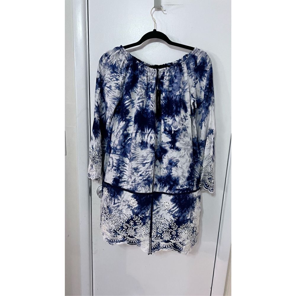 ROMEO & JULIET COUTURE BLUE WHITE BOHO TOP BLOUSE WOMENS SZ S P1-292